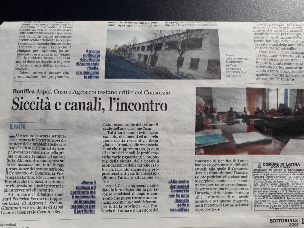 Settembre - Siccità e canali, l'incontro