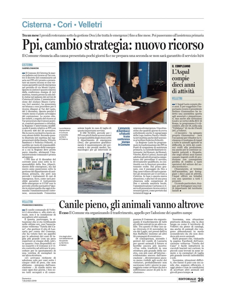 1 dicembre - L'ASPAL compie dieci anni di attività