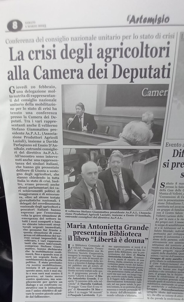 1 marzo - La crisi degli agricoltori alla Camera dei Deputati
