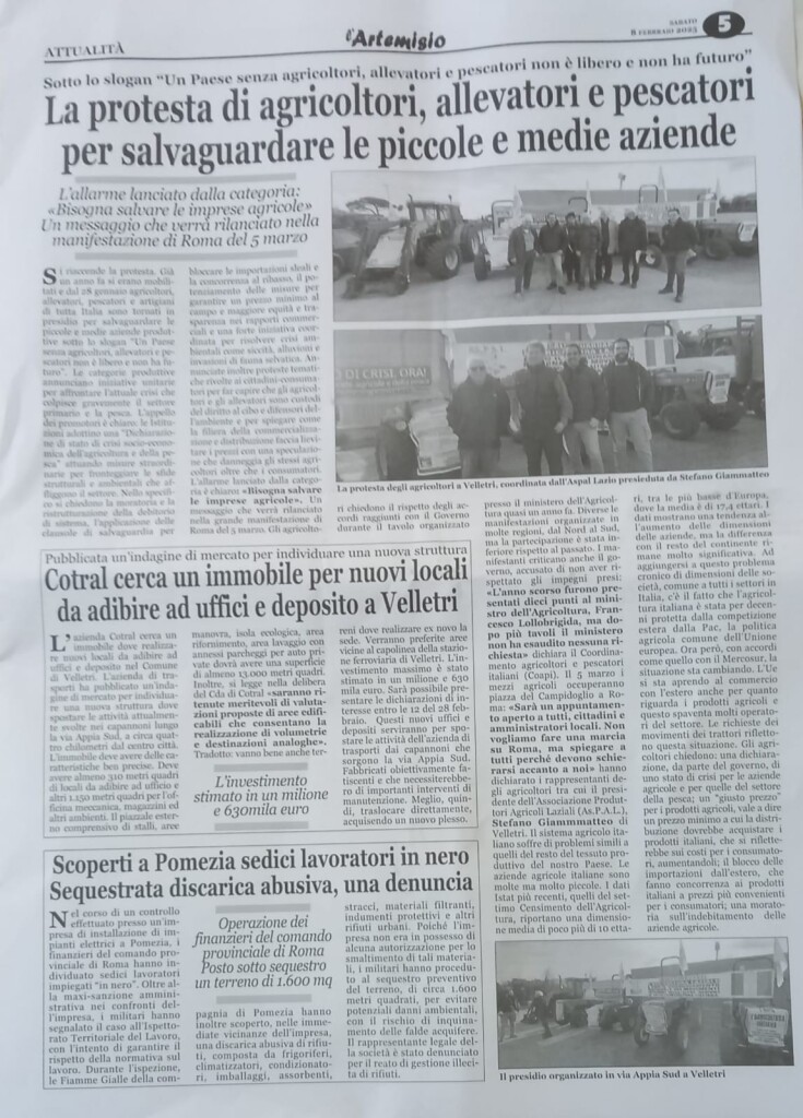 8 febbraio - La protesta degli agricoltori, allevatori e pescatori per salvaguardare le piccole e medie aziende