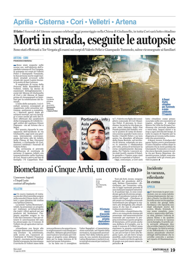 14 agosto 2019 - Biometano ai Cinque Archi, un coro di "no"