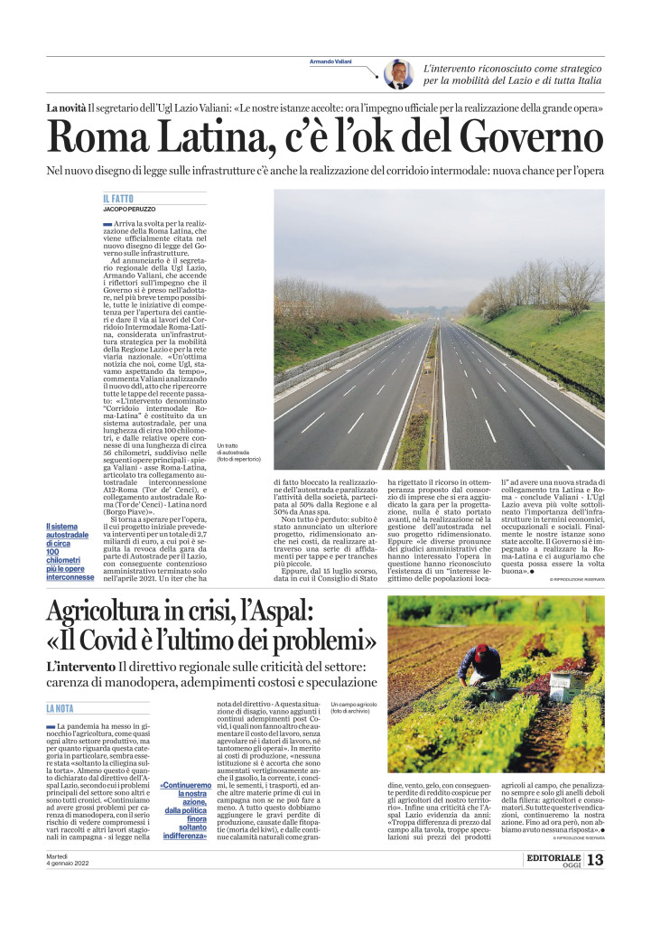 4 gennaio - Agricoltura in crisi, l'Aspal: "Il Covid è l'ultimo dei problemi"