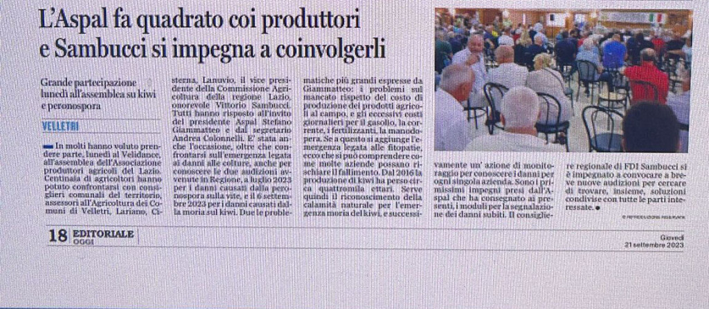 26 settembre - L'Aspal fa quadrato coi produttori e Sambucci si impegna a coinvolgerli