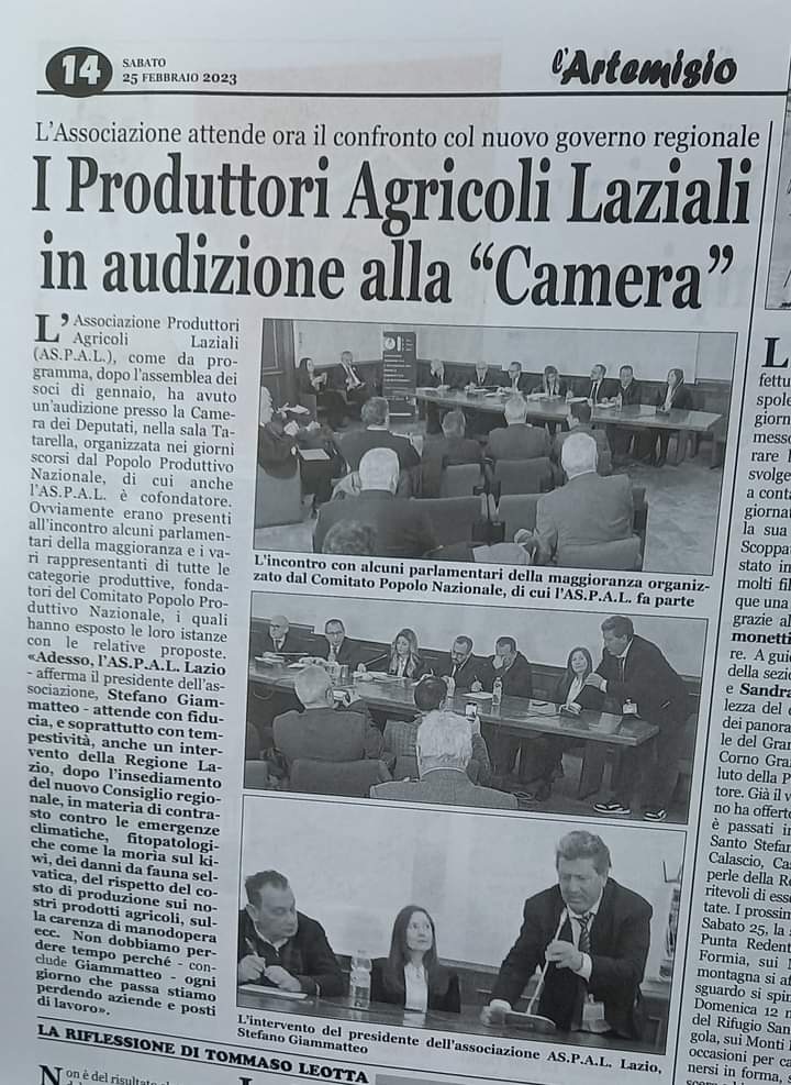 25 febbraio - I Produttori Agricoli Lazio in audizione alla "Camera"